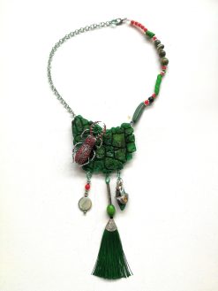 Scarab Beetle Pendant, Insect Necklace Forest, Maximalist Luxury Statement Jewelry Bib Tassel Charm Stone