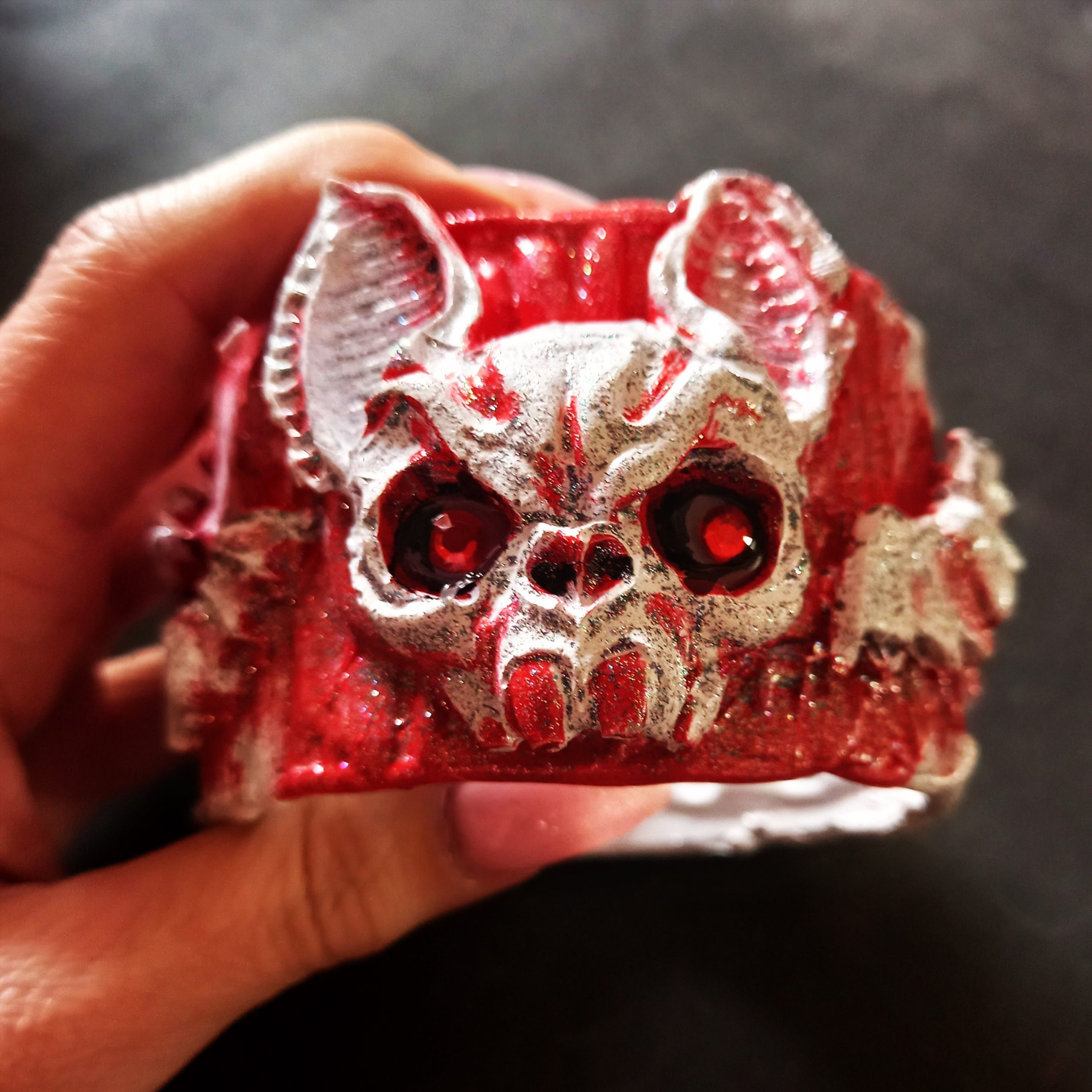 Bat Vampire Rigid Bracelet Jonc, Red Bangle Dracula Castle Transilvania Blood Sculptural Statement Jewelry