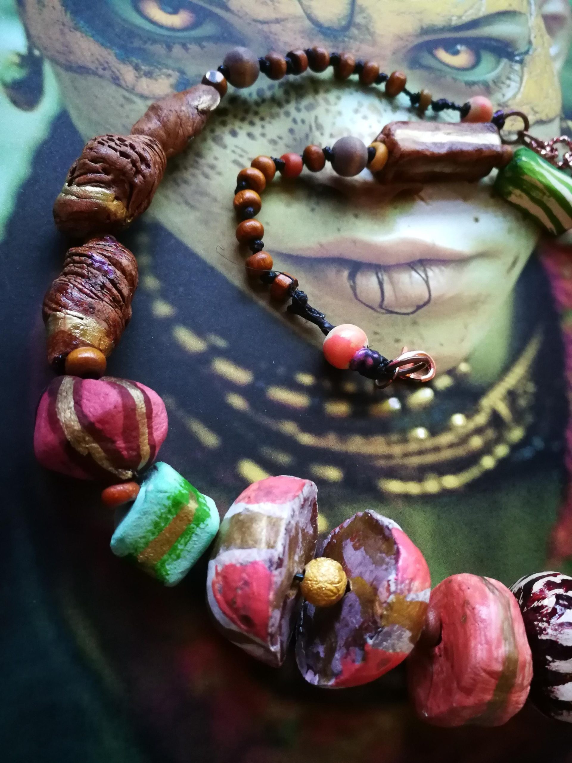Luxury Jewelry Black Pink Gold Sculpted Beaded Statement Necklace, Haute Couture Orb Design OOAK