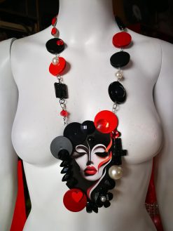 Futuristic Jewelry 1960 1970 Design, Necklace Assemblage Pendant Locket, Modernist Pop Disco Fashion Style