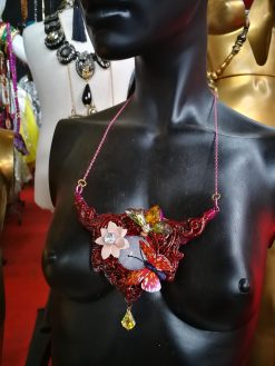Bumble Bee Necklace Queen, Sculpted Luxury Jewelry Statement Bezel Pendant, Insect Charm Butterfly Flower