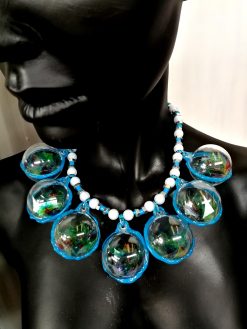 Futuristic Necklace Transparent Ball Jewelry, Avangarde Beaded Necklet Charm, Italian Design Choker Collar Caleidoscope