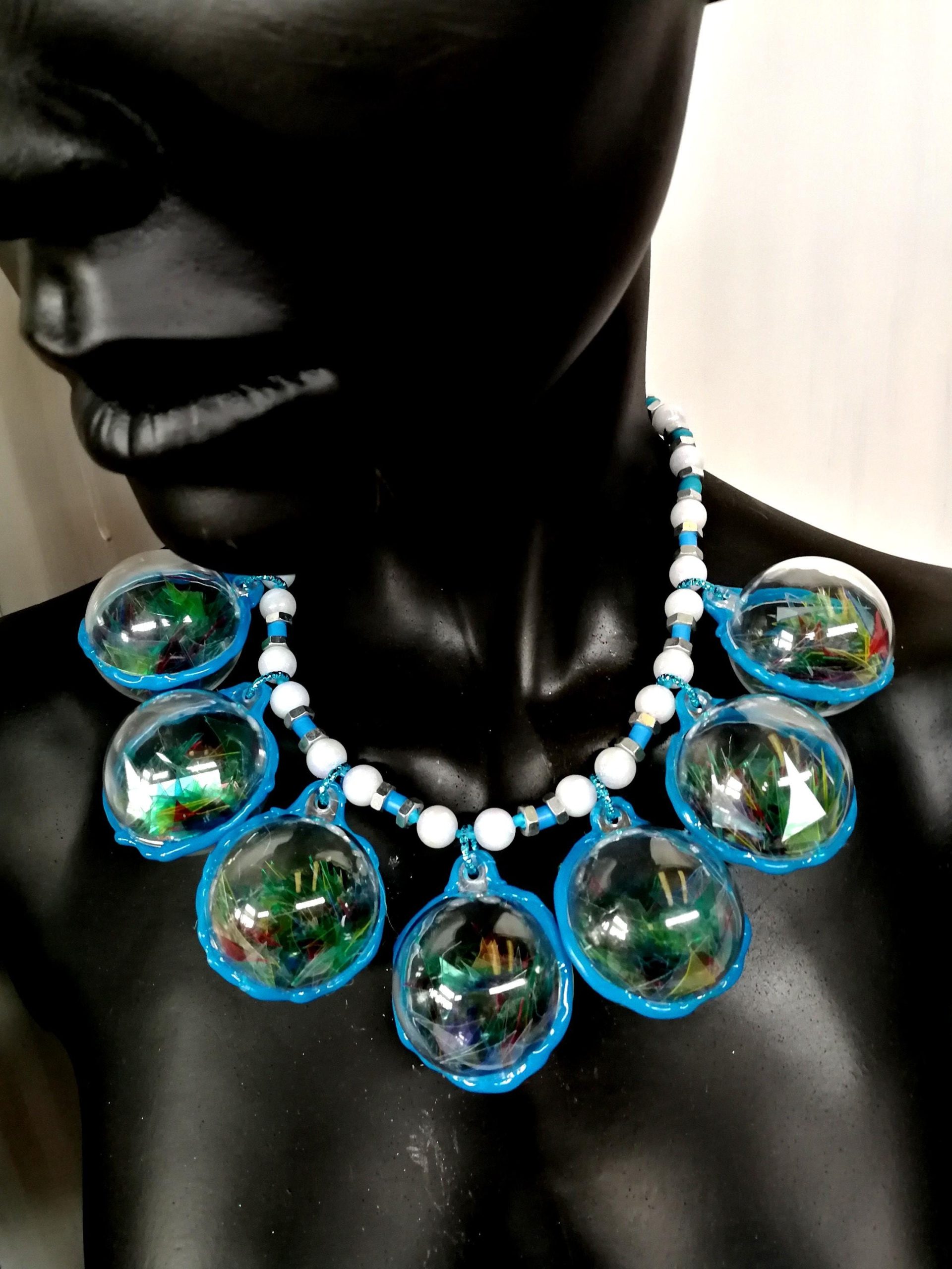 Futuristic Necklace Transparent Ball Jewelry, Avangarde Beaded Necklet Charm, Italian Design Choker Collar Caleidoscope