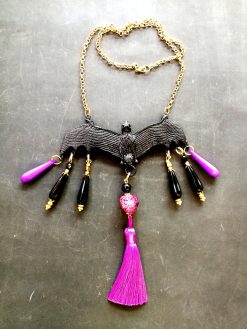 Bat Vampire Jewelry Dark Necklace, Beaded Tassel Pendant Chain, Gothic Punk Rock Jewel Charm