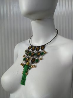 Kelly Green Necklace Crystal Bib Emerald Green Statement Layered Collar Jewelry Luxury Tassel Choker