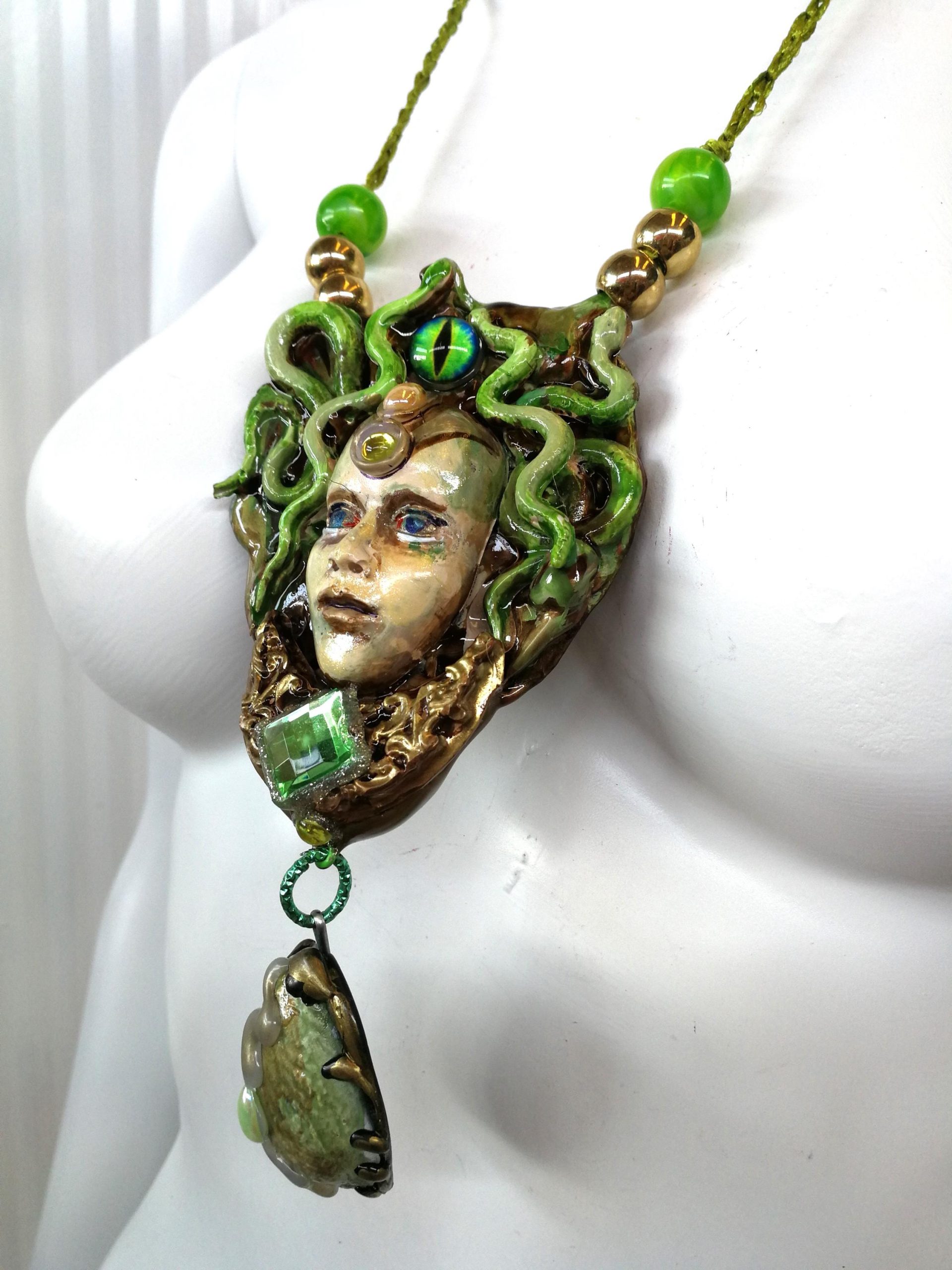 Medusa Jewelry Pendant Necklace, Snake Goddess Greek Mythology Sculpture, Minoan Serpent Eye Locket Charm