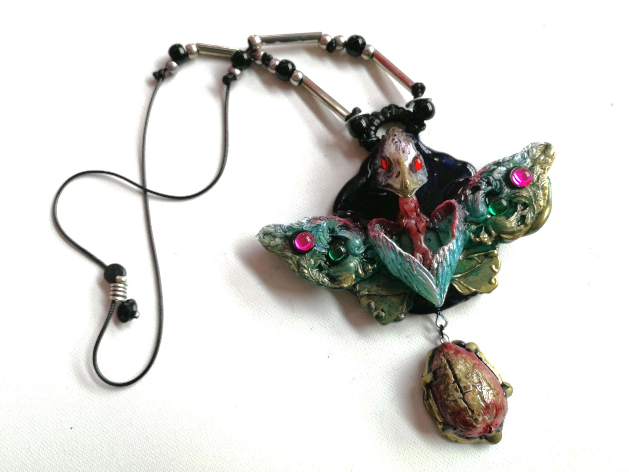 Eagle Bird Necklace, Lunar Moth Butterfly Pendant Silhouette Liberty Jewelry, Amulet Coccon Charm Crystal