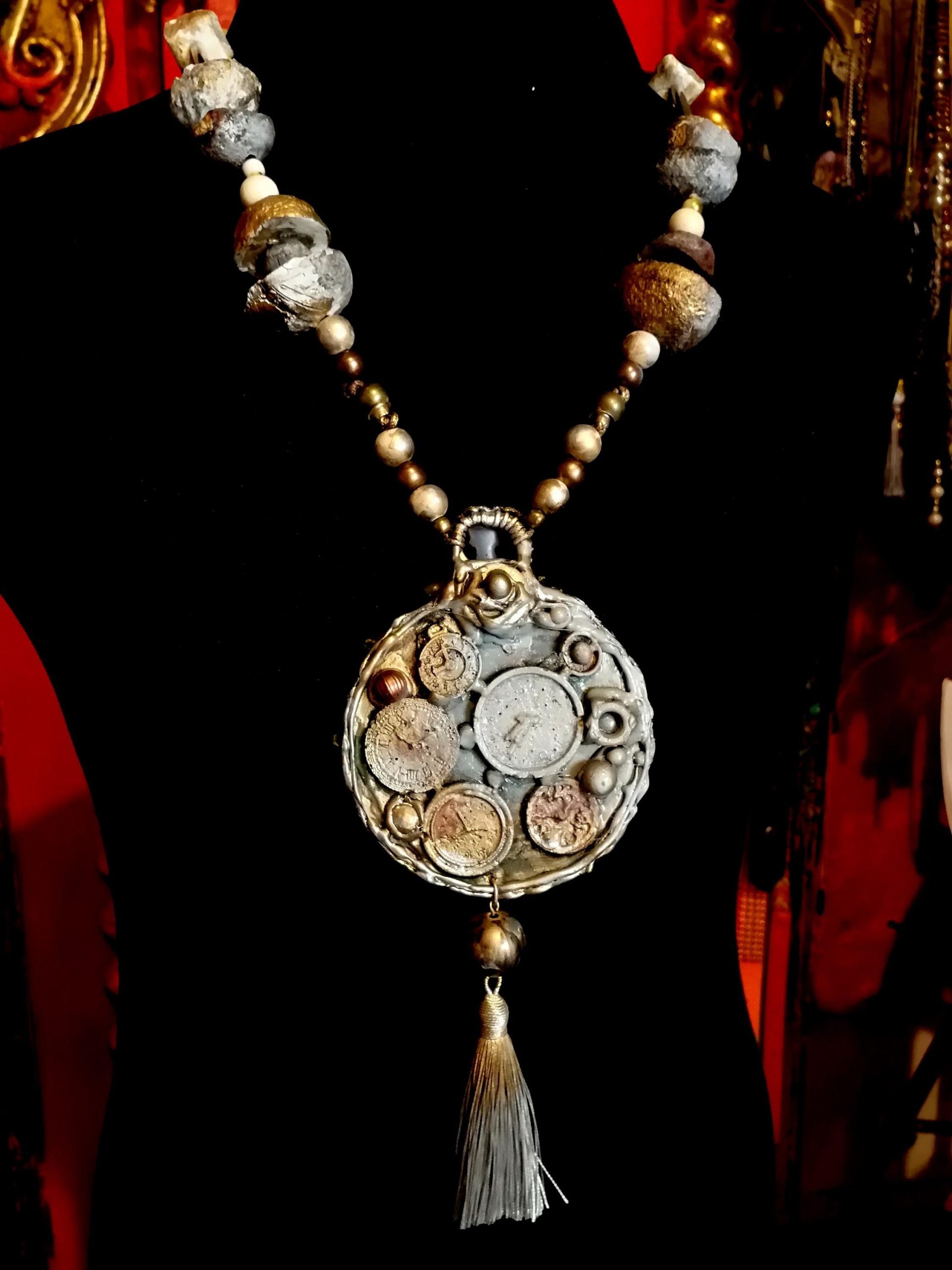 Royal Crown, Bold Chunky Necklace Brutalist Pendant, Steampunk Watch Jewelry Charm Queen and King