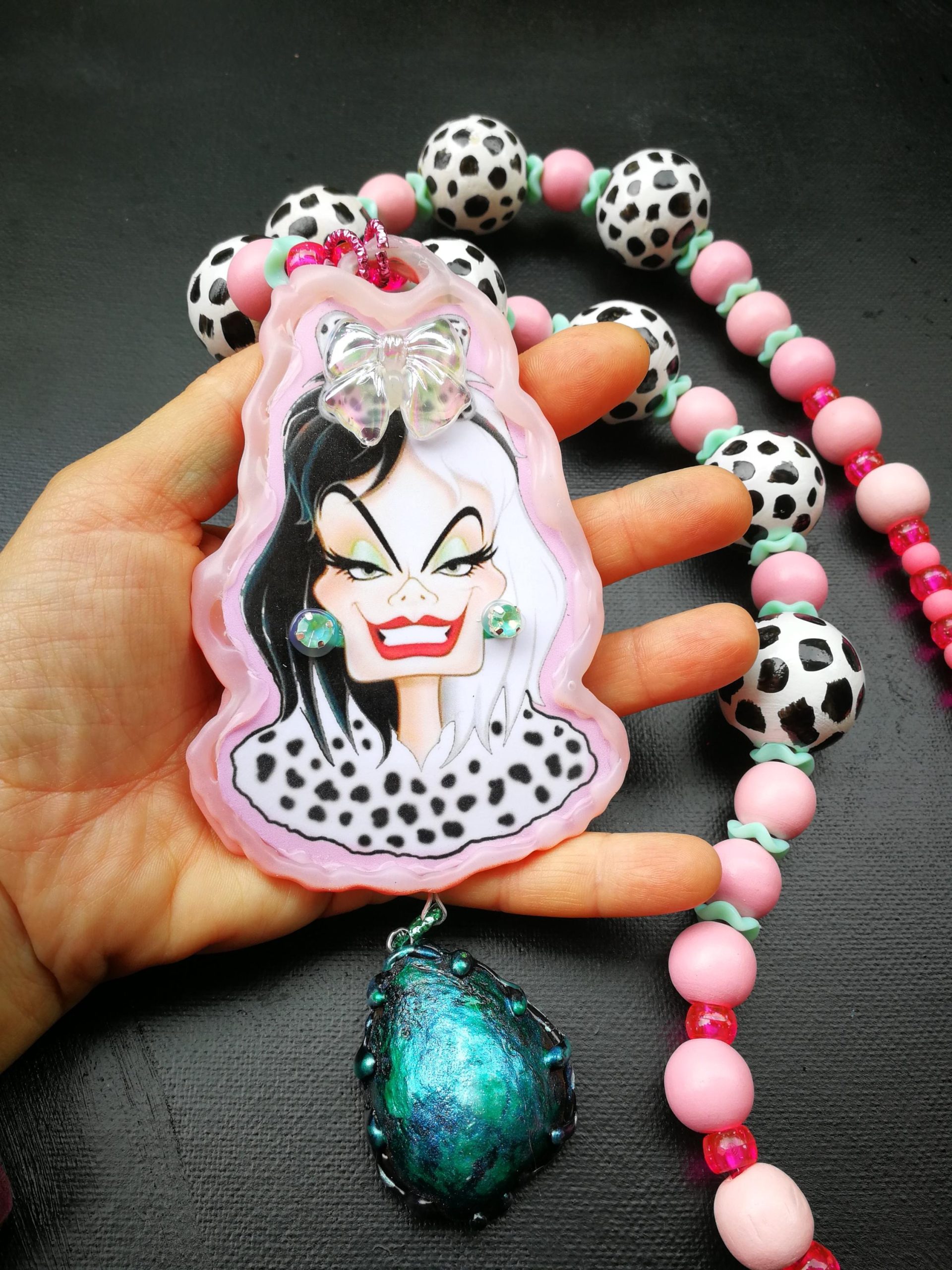 Cruella de Vil - Big Bold Chunky Necklaces, Statement Cartoon Jewelry, Hollywood Icon Whimsical Pendant