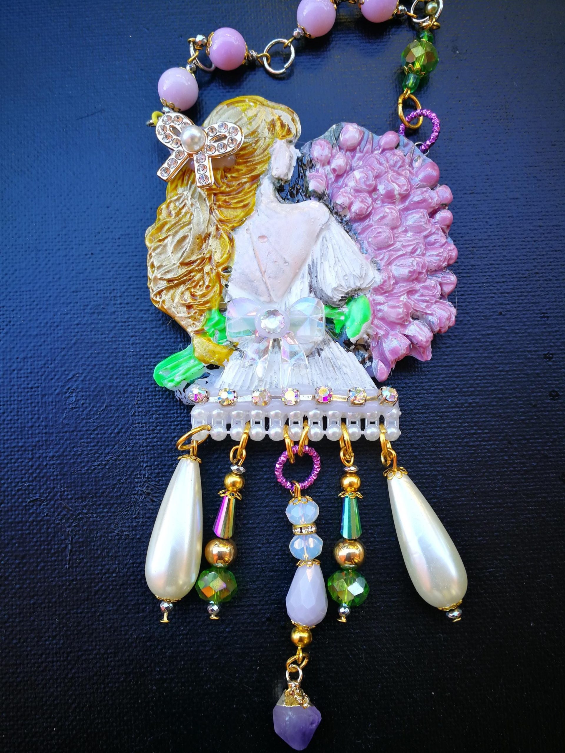 Art Nouveau Jewelry, Belle Epoque Statement Sculpture Pendant, Nature Bouquet Flower Tulips & Pearl Necklace