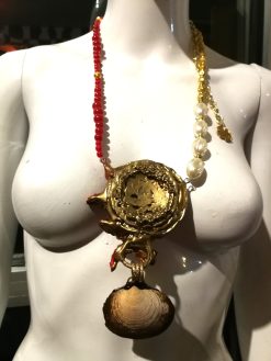 Red Pisces Koi Fish Necklace Jewelry, Natural Shell Pendant Pearl Collier, Luxury Statement Jewellery