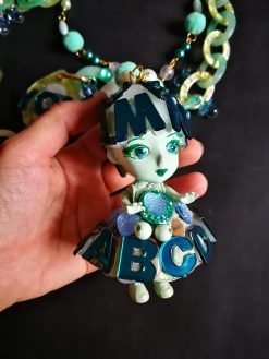 Statement Jewelry, Alphabet Anime Doll Assemblage Necklace, Layered Lariat Jewellery, Bold Chunky Letter Pendant