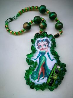 Betty Boop - Big Bold Chunky Necklaces, Statement Green Emerald Jewelry, Old Hollywood Icon Diva Pendant