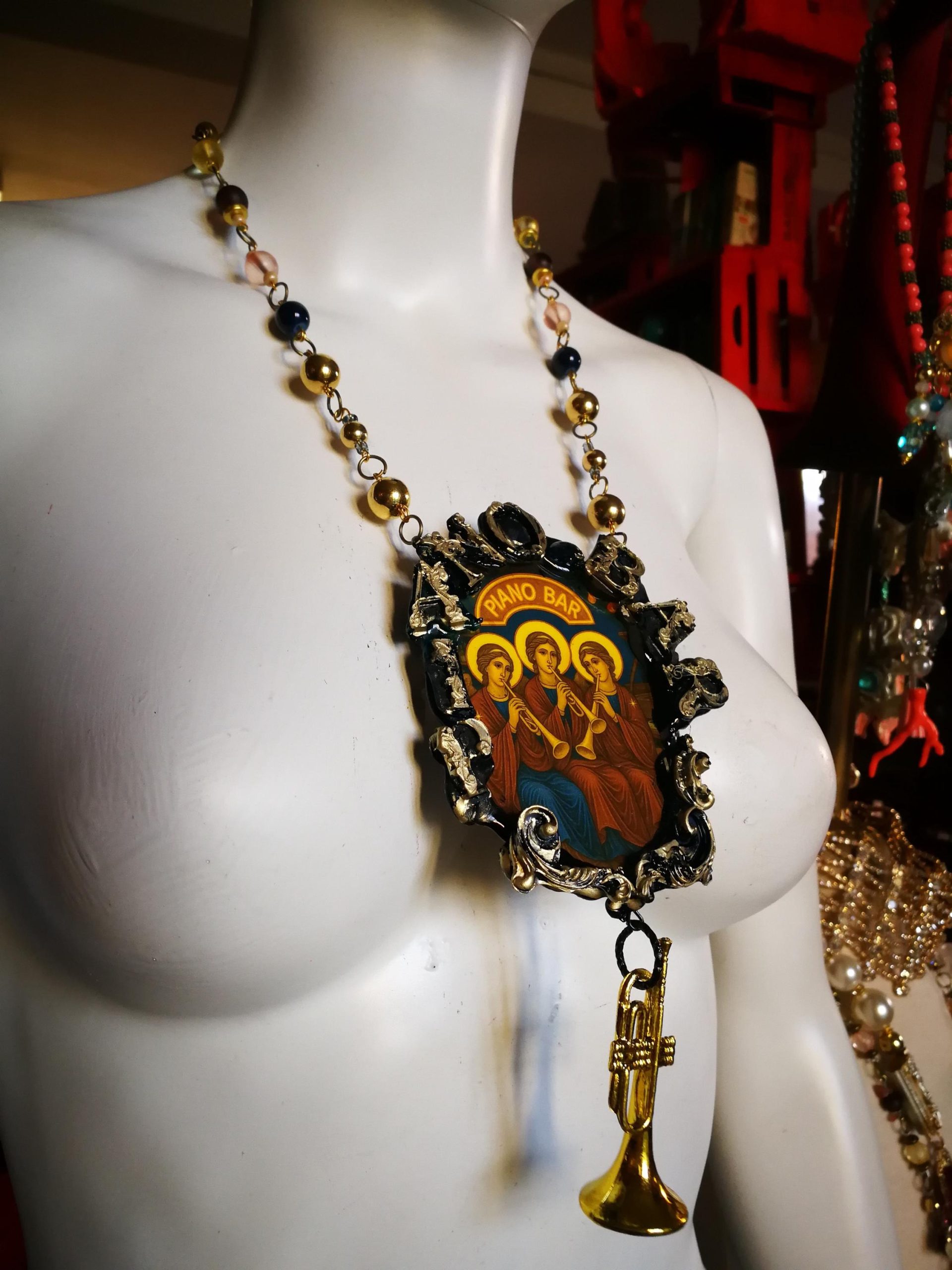 Holy Pop Pendant, Oddities and Curiosities Jewelry Religious Baroque, Icon Necklace Ironic Musical Angel