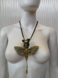 Butterfly Skull Pendant, Lunar Moth Victorian Gothic Statement Necklace & Steampunk Fantasy Charm Sculptural Jewelry