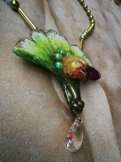 Eagle Bird Necklace, Art Deco Chunky Pendant, Statement Fan Leaf Nature Jewelry Crystal Charm