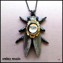 Cicada Pendant, Gothic Style Necklace Insect Fly Jewelry, Nocturnal Dark Jewel Handmade Jewelery Sculpture
