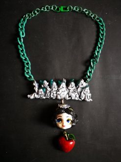 Whimsical Jewelry, Snow White & the Seven Dwarfs Necklace Manga Doll Fantasy Pendant Cartoonish Apple Charm