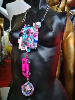 Futuristic OOAK Jewelry, Alien Statement Necklace UFO Area 51 Extraterrestrial E.T Design, Hi Tech Pendant