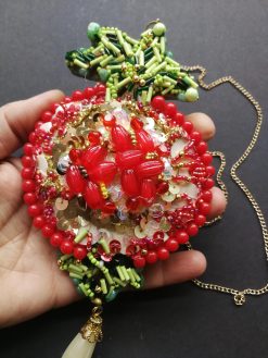 Passion Fruit Necklace, Hand Embroidered Jewelry, Luxury Pendant Pearl Charm, Chain Amulet Collar Jewelry