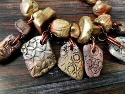 Beaded Necklaces, Boho Jewelry Earth Tone Bib, Chunky Handmade Stone Jewelry, Brutalist Pendant Charm