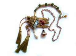 Belle Epoque Jewelry, Statement Doll Head Sculpture Pendant Charleston, Golden Age Liberty Flower Charm