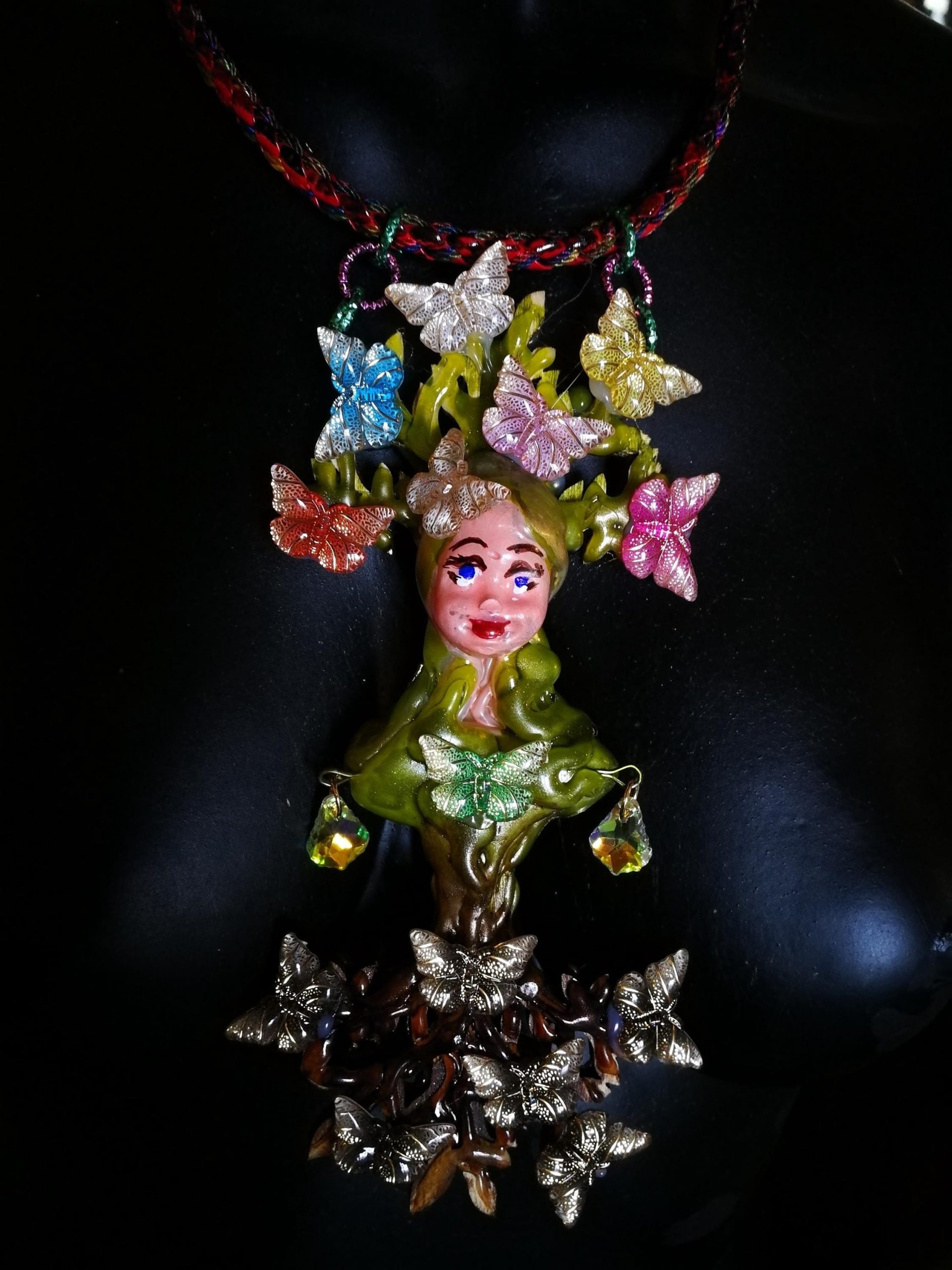Tree of Life, Statement Nature Jewelry Art Nouveau Pendant, Butterfly Liberty Style Yggdrasil Charm