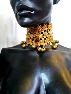 Sculptural Choker Baroque Necklace, Gold Glamour Collar Bib Maximalist Luxury Statement Costume Jewelry Couture