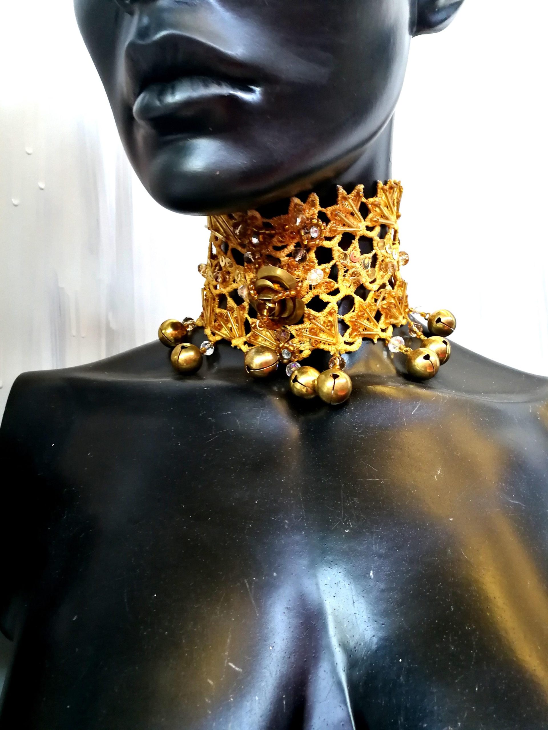 Sculptural Choker Baroque Necklace, Gold Glamour Collar Bib Maximalist Luxury Statement Costume Jewelry Couture