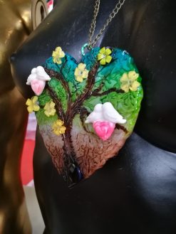 Tree of Life Necklace, Belle Epoque Jewelry, Art Nouveau Heart Sculpture Pendant Love Bird Yggdrasil
