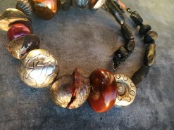 Beaded Choker, Classic Statement Jewelry, Big Bold Chunky Necklaces, Metallic & Ceramic Sculptured Brutalist Design