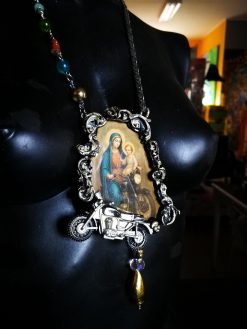 Holy Pop Jewelry, Ironic Vibes Religious Baroque Style, Orthodoxe Icon Necklace, Madonna with Child Motocycle Pendant