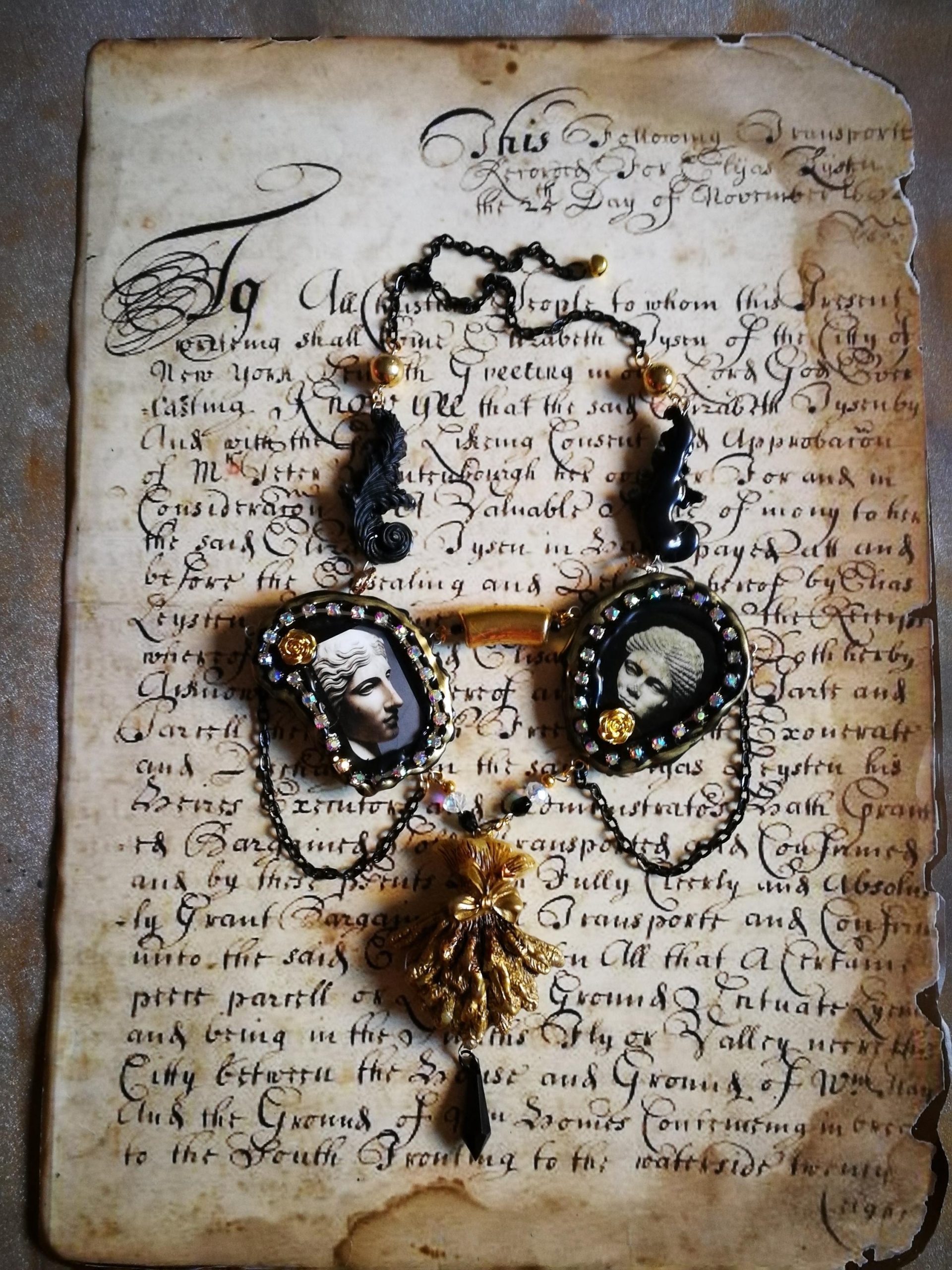 Greek Statue, Baroque Sicilian Massive Necklace, Rococo Pendant Assemblage, Luxury Jewelry Greece Antique