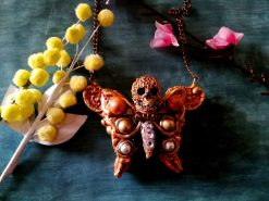 Luna Moth Necklace, Jewelry Love Never Fails, Lunar Butterfly Sugar Skull, Gothic Jewel Necklace Elegant Pendant