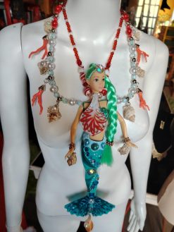 Siren Mermaid, Extravagant Jewelry Futuristic Doll Fish, Bib Pendant Seashell Conch Shell Coral Charm