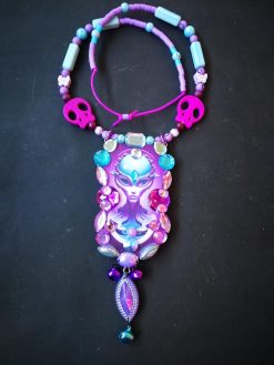 Futuristic Necklace Alien, Avant-garde OOAK Jewelry UFO Statement Maximalist Pendant Extraterrestrial E.T Design