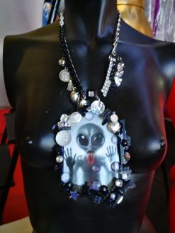 Futuristic Necklace Alien, Avant-garde UFO Jewelry, Area 51 Extraterrestrial E.T , Modernist Design Pendant
