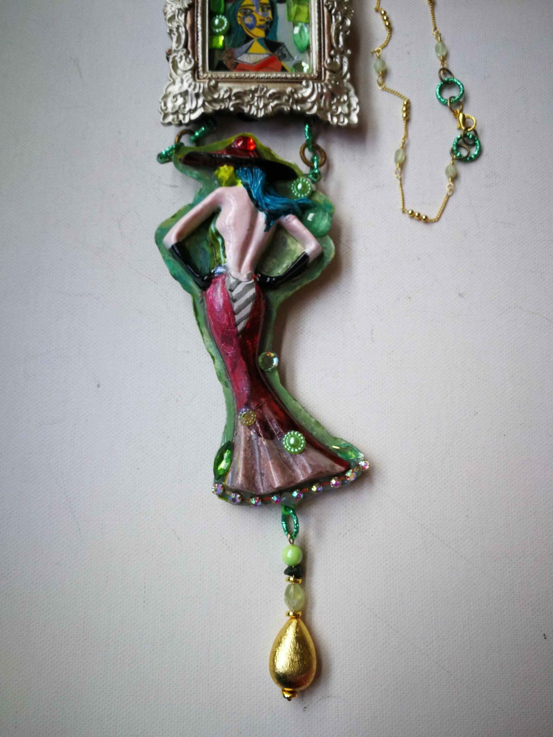 Dora Maar Necklace, Picasso Muse Pendant, Assemblage Artist Jewelry