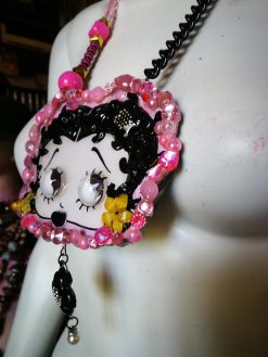 Large Betty Boop Pendant with Black Chain , Whimsical Femme Fatale Jewelry Hollywood Icon Necklace