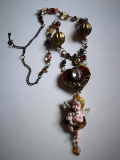Vintage Jewelry Baroque Jewellery, Music Making Angel Winged Archangel Pendant, Rococo Necklace Antique Cherubim