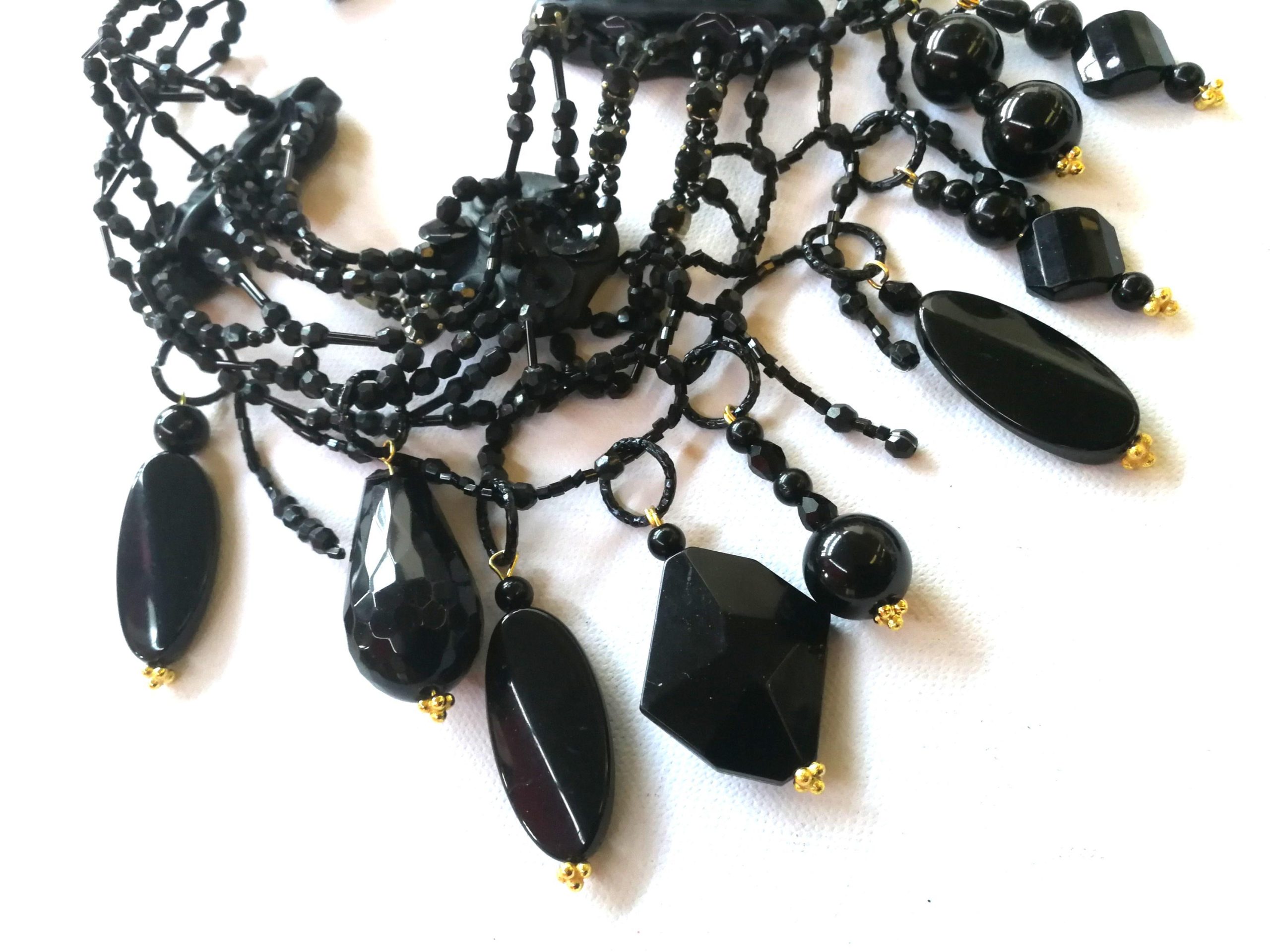 Gothic Beaded Choker, Embroidered Jewelry Bib, Victorian Necklace