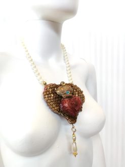 Luxury Necklace, Bee Nest Bumble Honey Pendant, Broken Heart Jewelry Charm Pearl Royal Crown