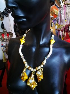 Handmade Puka Shell Conch Necklace, Lime Yellow Seashell Charm, Abalone, Cubic Zirconia