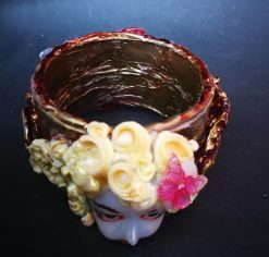 Flower Bracelet, Cuff Female Bangle Sculptural Doll Head Jewelry, Statement Luxury Brand Butterfly Baroque