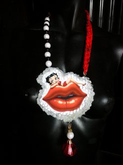 Betty Boop Figurine Whimsical Statement Necklace, OOAK Kiss & Lips Jewelry Old Hollywood Femme Fatale