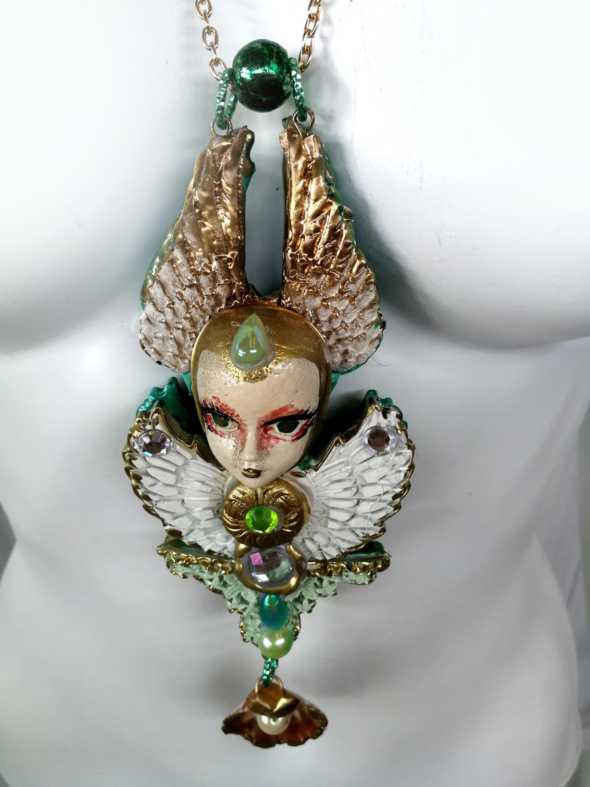 Art Deco Doll Head Pendant, Belle Epoque Necklace Charm