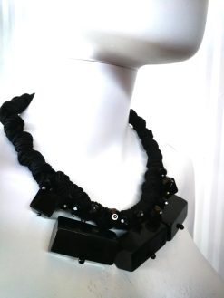 Handmade Italian Avant-Garde Black Stone Necklace, Chunky Collar