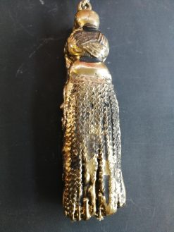 Art Deco Silver Pendant, Golden Music Ear, Brutalist Chain Locket