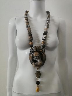 Handmade Sleeping Mermaid Pendant Necklace, Chunky Beaded Jewelry