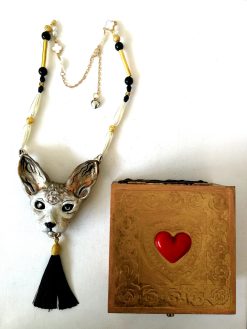 Sphinx Cat Necklace, Statement Jewelry Sculptural Pendant, Elegant Jewel Tassel Charm Egyptian Bib